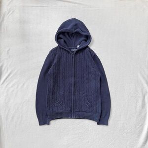 Children’s Place Preppy Navy Blue Cable Knit Sweater Hoodie Jacket, Girls’ 10/12